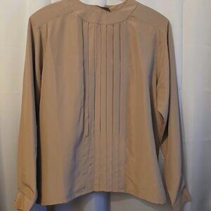 Nwt JACLYN SMITH Silky Blouse womens 6 Mocha Brown Pleated front Keyhole back LS